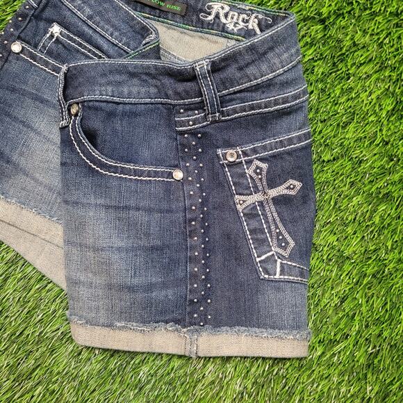Y2K Wrangler Rock 47 Shorts Low Rise Shorts Womens 2 (Tag Junior 5) Embellished - Picture 4 of 8